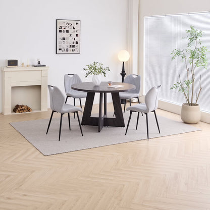 5 Piece 47'' Round Dining Table Chairs Set for 4, Farmhouse Gray Kitchen Table with 4 Boucle Mid Century Modern Dinning Room Chairs, Wood Dinner Table &Upholstered Chair Set of 4, Beige