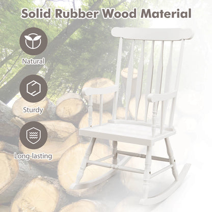 Costway Solid Wood Rocking Chair Porch Rocker Indoor Outdoor Seat Glossy Finish White