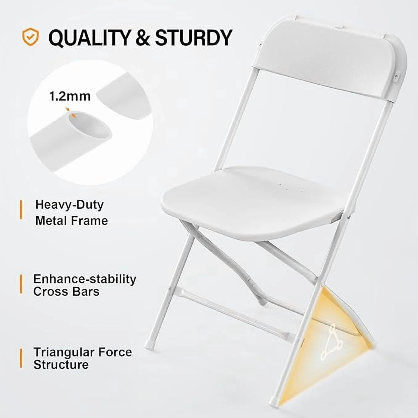 Matladin 20-Pack White Plastic Folding Chair, Outdoor Portable Stackable Commercial Seat with Steel Frame for All Occasions, 350lb Capacity