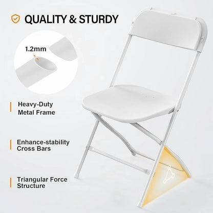 Matladin 20-Pack White Plastic Folding Chair, Outdoor Portable Stackable Commercial Seat with Steel Frame for All Occasions, 350lb Capacity