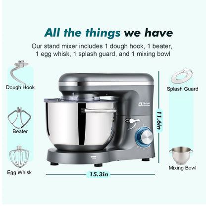 Kitchen in the box Tilt-Head Stand Mixer, Electric Kitchen Mixer with 6.5QT Stainless Steel Bowl, 660W Food Mixer with 6-Speed, Black