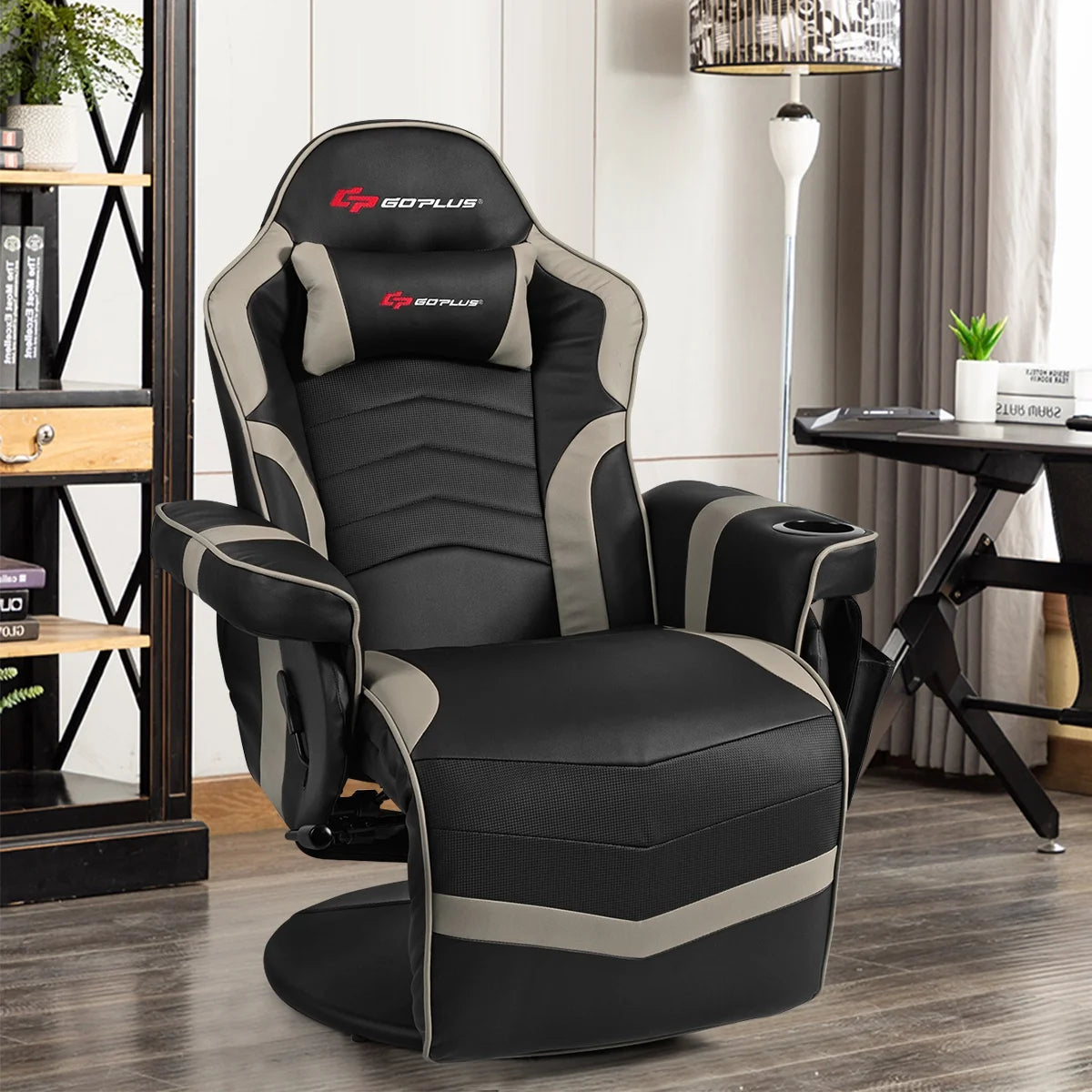Goplus Massage Gaming Recliner Reclining Racing Chair Swivel Black