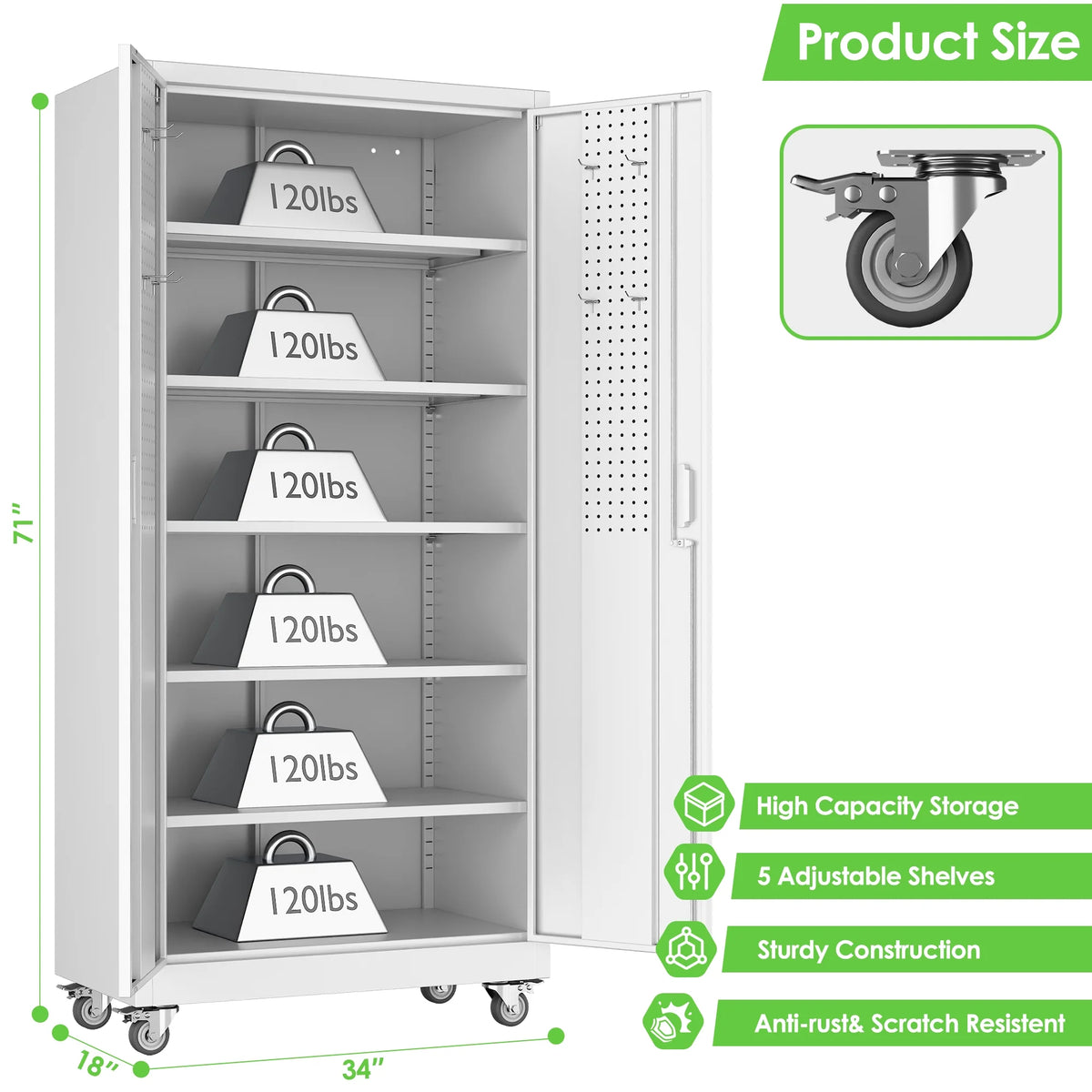 GANGMEI 72 Inches Tall Metal Garage Storage Cabinets with 5 Adjustable Shelves, Lockable Steel Black Storage Cabinet with Doors for Office, Home, School, Shops, Garage, Assembly required