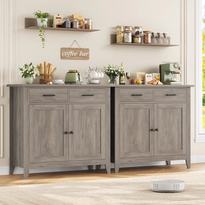 Homfa Entryway Cabinet, Kitchen Storage Cabinet, Farmhouse Buffet Sideboard with 2 Drawers and 2 Doors,Coffee Bar with Storage for Dining Room Living Room,White