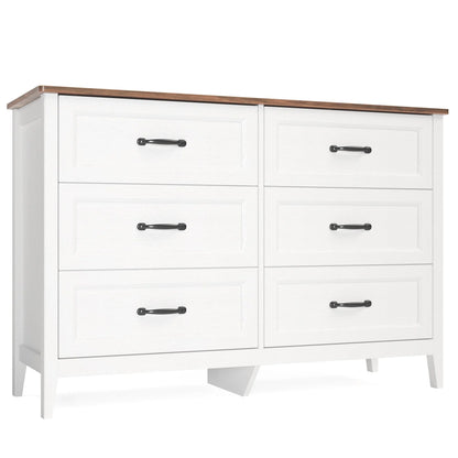 White Dresser, Lofka 6 Drawer Dresser for Bedroom, Chests of Drawers for Living Room, White?? Brown