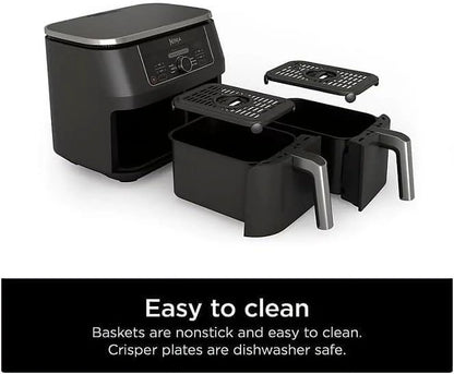 Ninja Foodi 8 qt 2-Basket Air Fryer, Black - DualZone Technology, Smart Finish