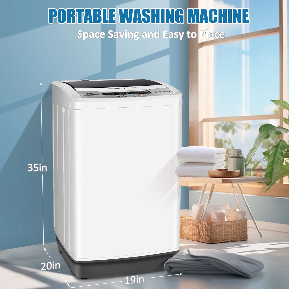 Qhomic Portable Washing Machine, 18.7lbs Full Automatic Compact 10 Programs & 8 Water Levels Washer Machine with Child Lock and LED Display, Low Noise Laundry Wash for Apartments, RVs, Dorms