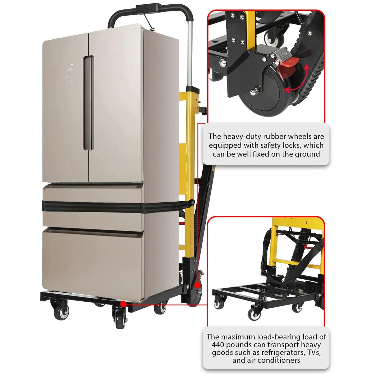 Rocita Electric Stair Climbing Truck, 441lb Load Heavy Duty Folding Stair Climber Dolly Moving Cart with 6 Wheels, Hand Truck Motor Battery Powered Truck