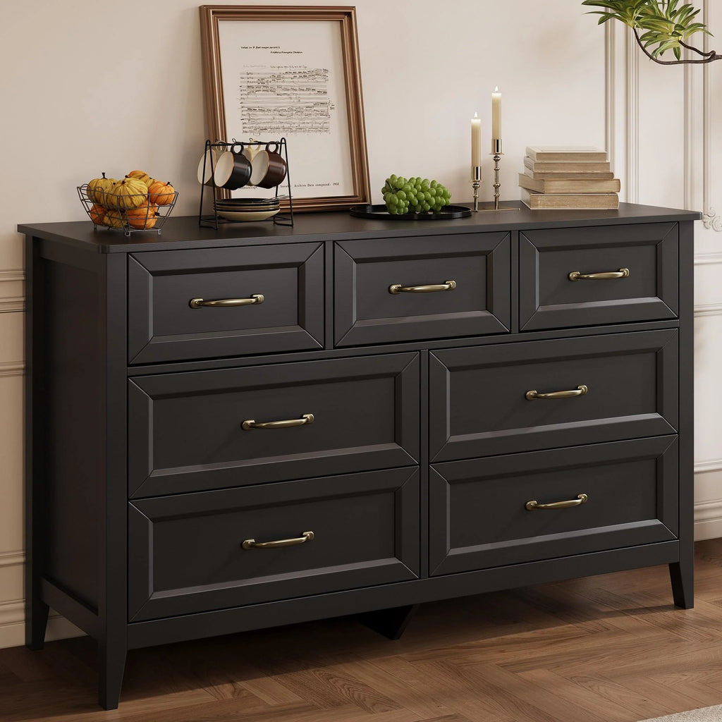 Lofka 47.2" Dresser for Bedroom with 6 Double Drawers, Farmhouse Wood Storage Cabinet with Smooth Metal Handle