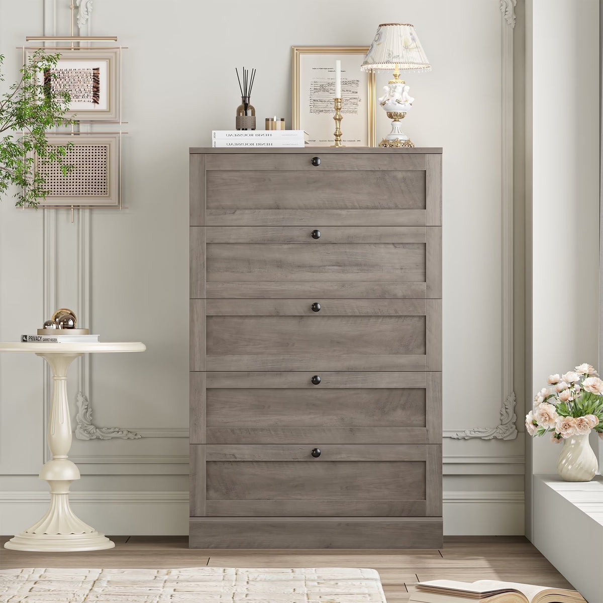 Homfa 5 Drawer White Bedroom Dresser, Modern Vertical Dresser Drawers Wood Organizer for Living Room Entryway Small Spaces