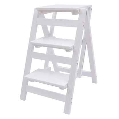 White 3-Tier Step Stool Solid Wood Folding Ladder Anti-Slip Step Stool