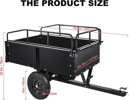 Heavy Duty Steel ATV Trailer,1600 Lbs Dump Cart, 15 Cubic Feet, Removable Sides, for Riding Lawn Mower Tractor