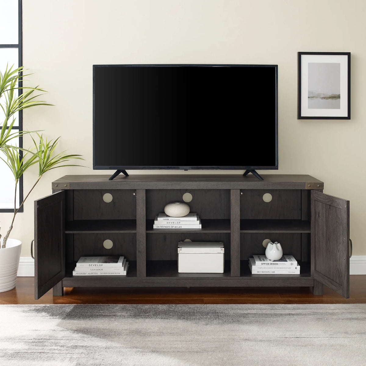 Walker Edison Modern Farmhouse Barn Door TV Stand for TVs up to 65", Grey Wash