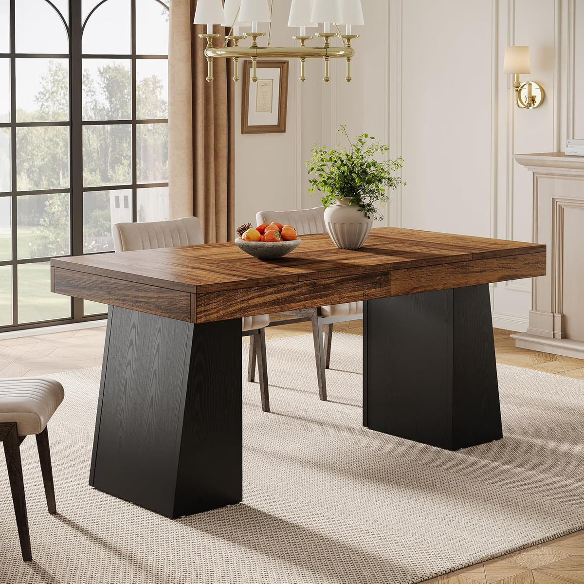 Rectangular 55" Dining Table for 4-6, Mid-Century Modern Kitchen Dining Table, Yellow