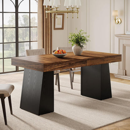 Rectangular 55" Dining Table for 4-6, Mid-Century Modern Kitchen Dining Table, Yellow