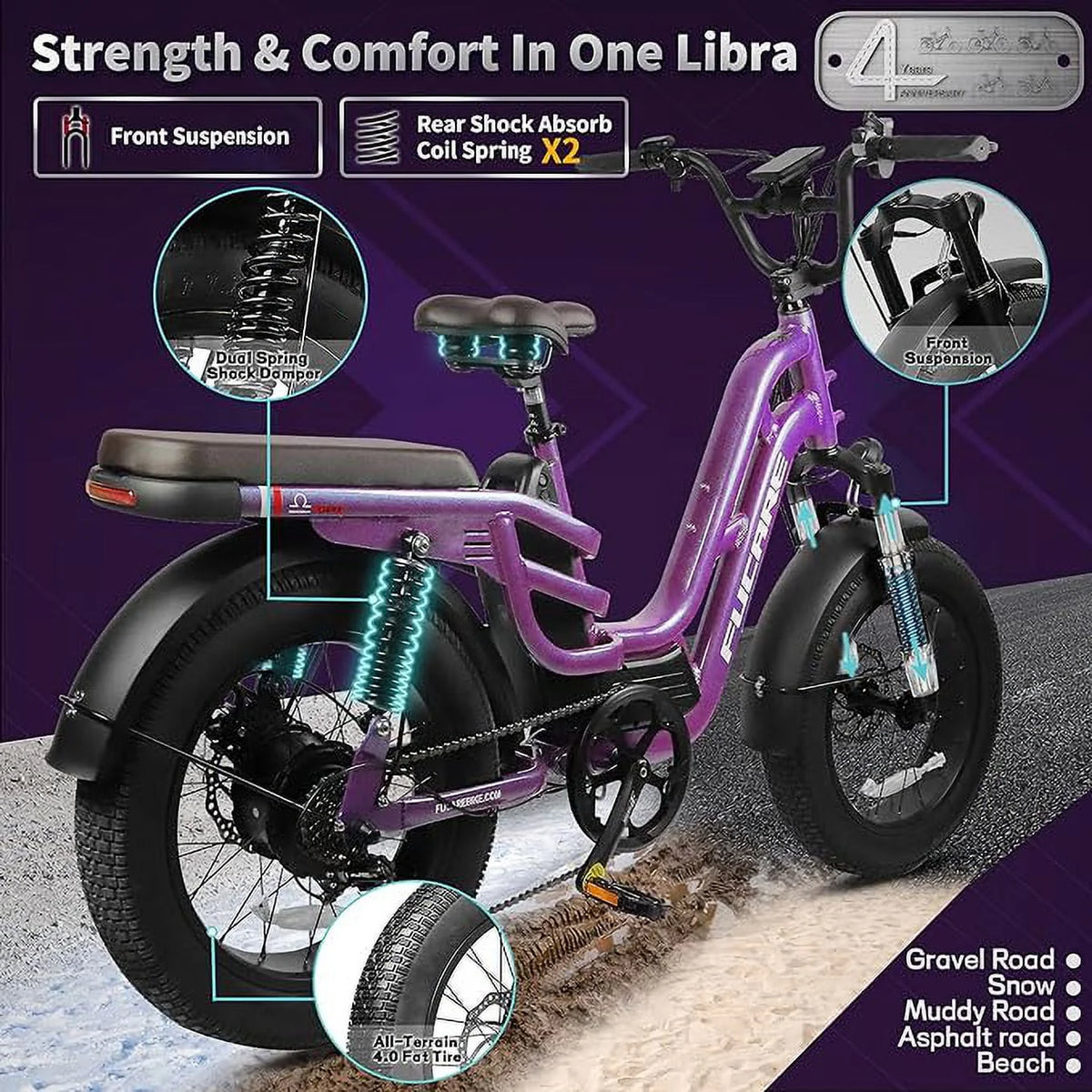 Fucare Libra 750W Electric Bike for Adults 20MPH 48V 20Ah LG Lithium Battery EBike with Full Suspension Color Display 20"*4.0" All-Terrain Fat Tire 7 Speed
