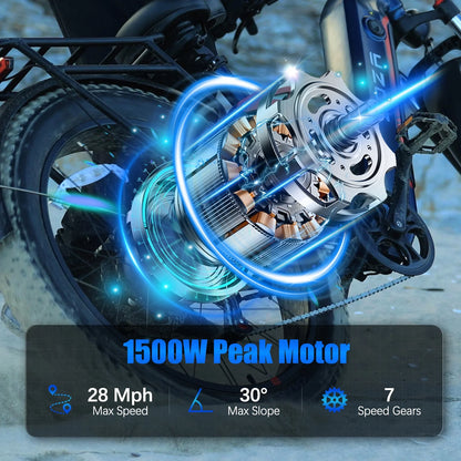 ZDZA Electric Bike for Adults, 26*4.0 Fat Tire 2000W Peak Motor 28MPH E-Mountain Bike, 48V 18Ah Off Road Ebike with Shelves, Dual Shock Absorbers UL2849