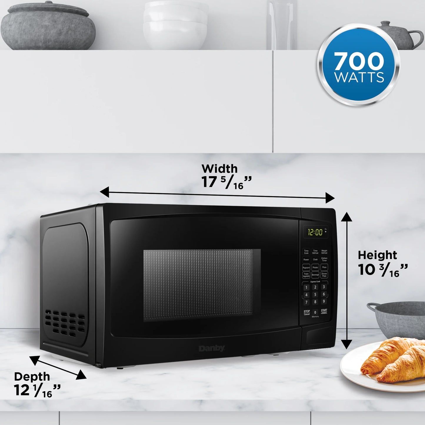 Danby 700W 0.7 Cubic Feet Convenient User-Friendly Countertop Microwave, Black