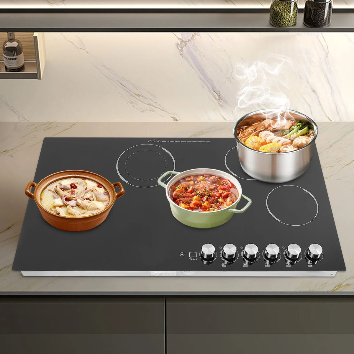 110V Modern Black Electric Cooktop Electric Stovetop 5 Burners Electric Cooktop for Homes, Restaurants