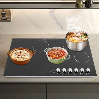 110V Modern Black Electric Cooktop Electric Stovetop 5 Burners Electric Cooktop for Homes, Restaurants