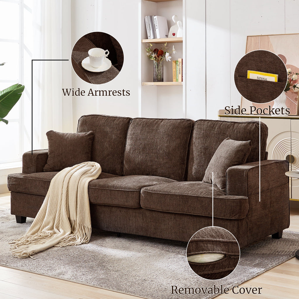 Korser 89" Chenille Sofa 3 Seater Couch with Extra Upholstered Deep Seats for Living Room,Removable Cover,Beige
