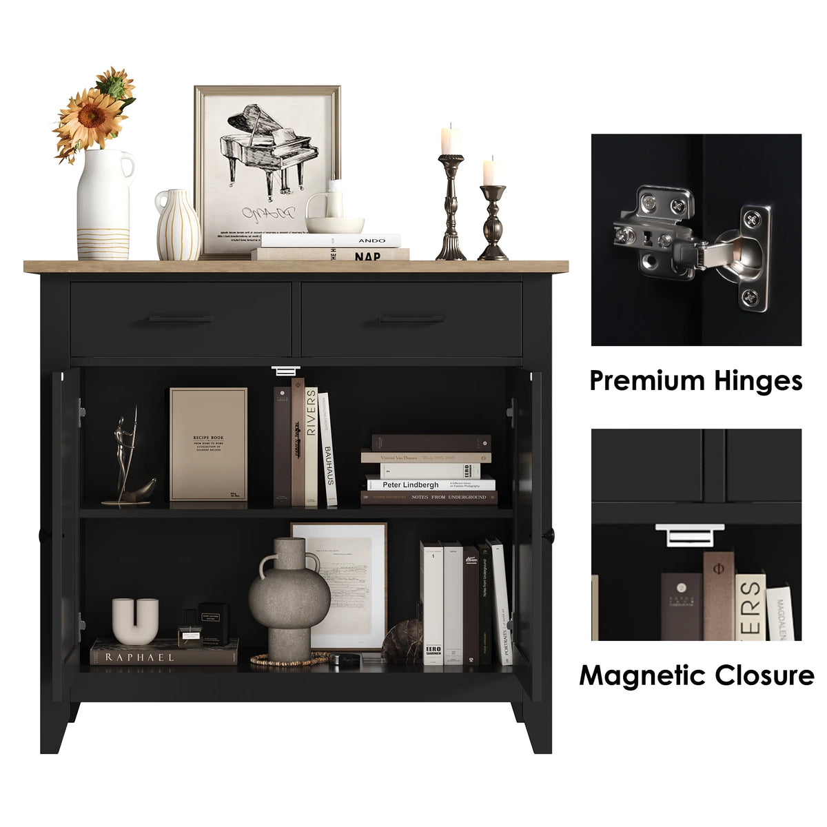 Homfa Entryway Cabinet, Kitchen Storage Cabinet, Farmhouse Buffet Sideboard with 2 Drawers and 2 Doors,Coffee Bar with Storage for Dining Room Living Room,White
