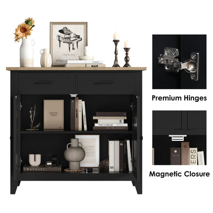 Homfa Entryway Cabinet, Kitchen Storage Cabinet, Farmhouse Buffet Sideboard with 2 Drawers and 2 Doors,Coffee Bar with Storage for Dining Room Living Room,White