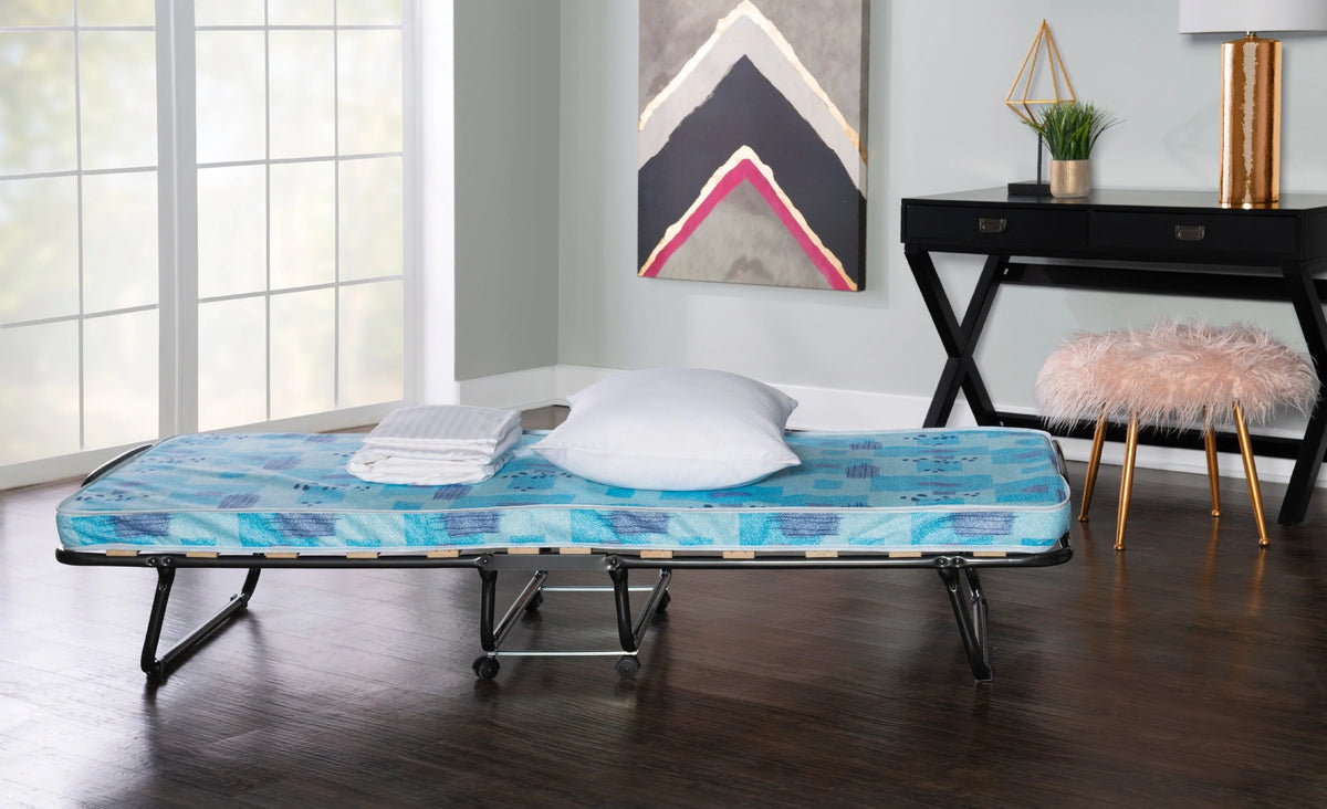Linon Roma Folding Rollaway Guest Bed with 2.75" Foam Mattress with Memory Foam Layer, Single-Size