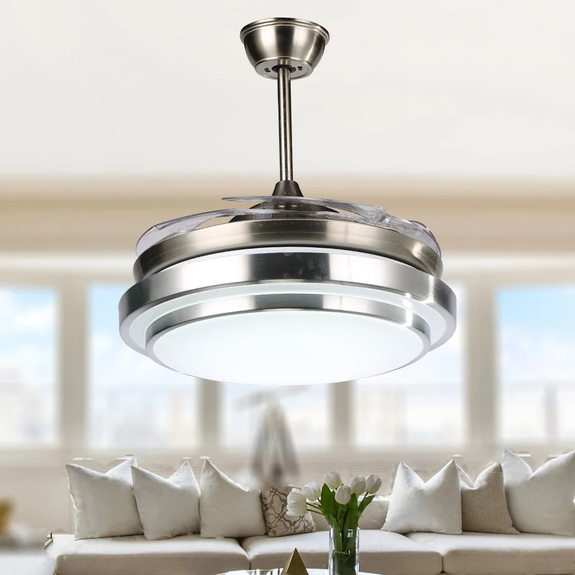 42" Retractable LED Ceiling Fan with Remote Control and Light Kit Included
