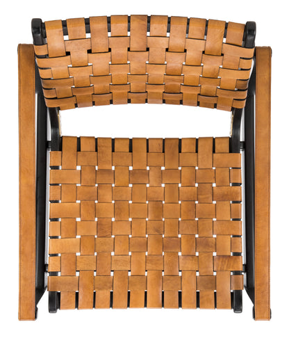 SAFAVIEH Couture Dilan Modern Leather Solid Safari Chair, Brown/Light Brown