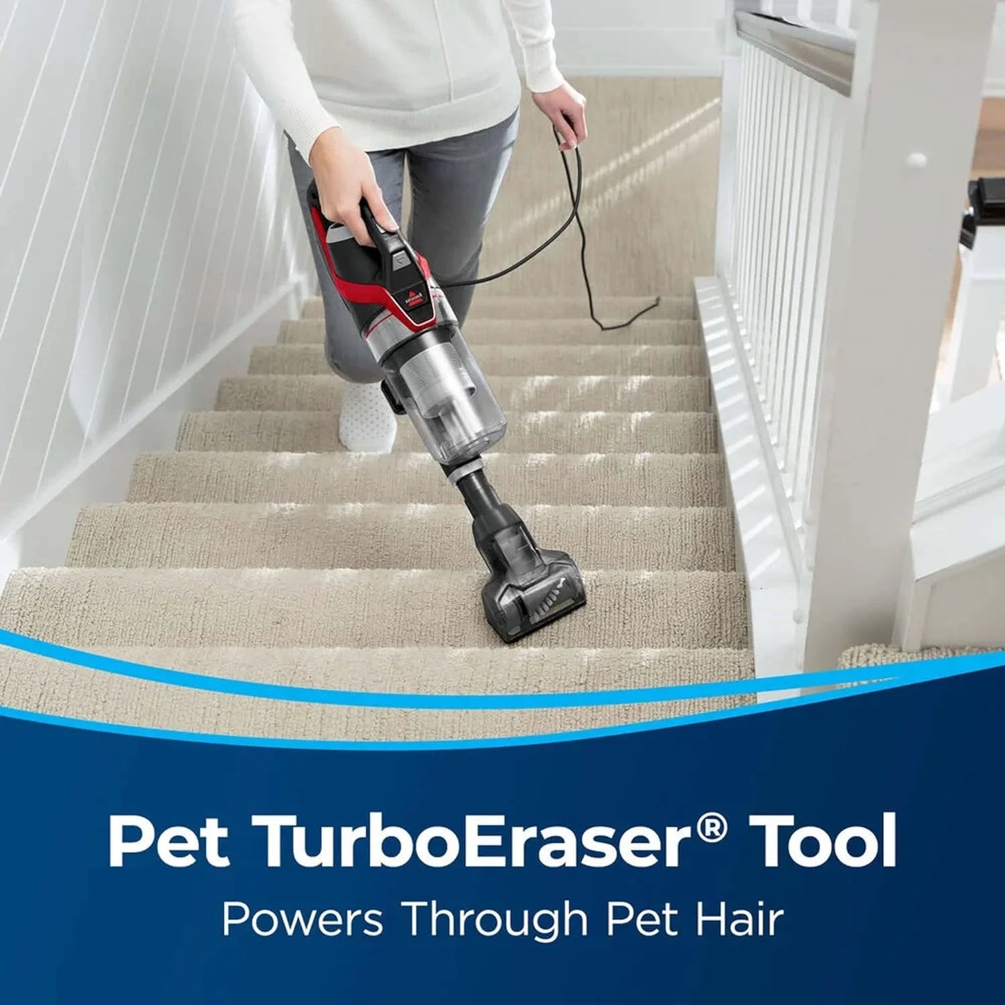 BISSELL Pet Hair Eraser Slim Corded Stick Vacuum, Carpet, Area Rugs, Hard Floor, Upholstery, Lightweight, Swivel Steering, Tangle-Free Brish Roll, 3875, Black