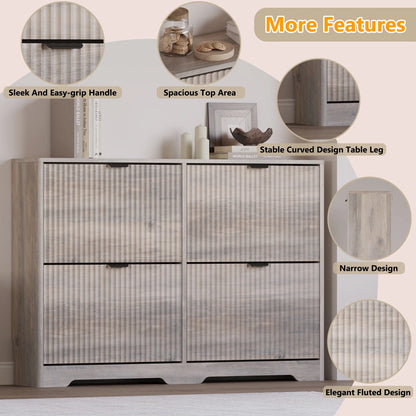 FANRAL Shoe Cabinet with 2 Flip Drawers & Open Storage,Fluted Shoe Storage Cabinet Rack Organizer with Adjustable Shelves for Entryway,Closet,Hallway,White