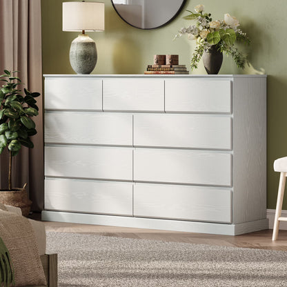Linsy Home Modern Wood Dressers for Bedroom, Wide Chest of 9 Drawers, White