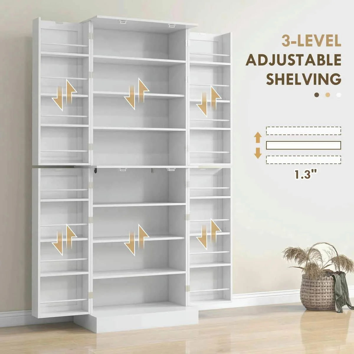 Spaco 17-Tier Kitchen Small Pantry Cabinet with 2 Doors and 6 Adjustable Shelves, Cabinet Pantry, Freestanding 5-Tier Shelving Pantries for Kitchen Storage, Gray