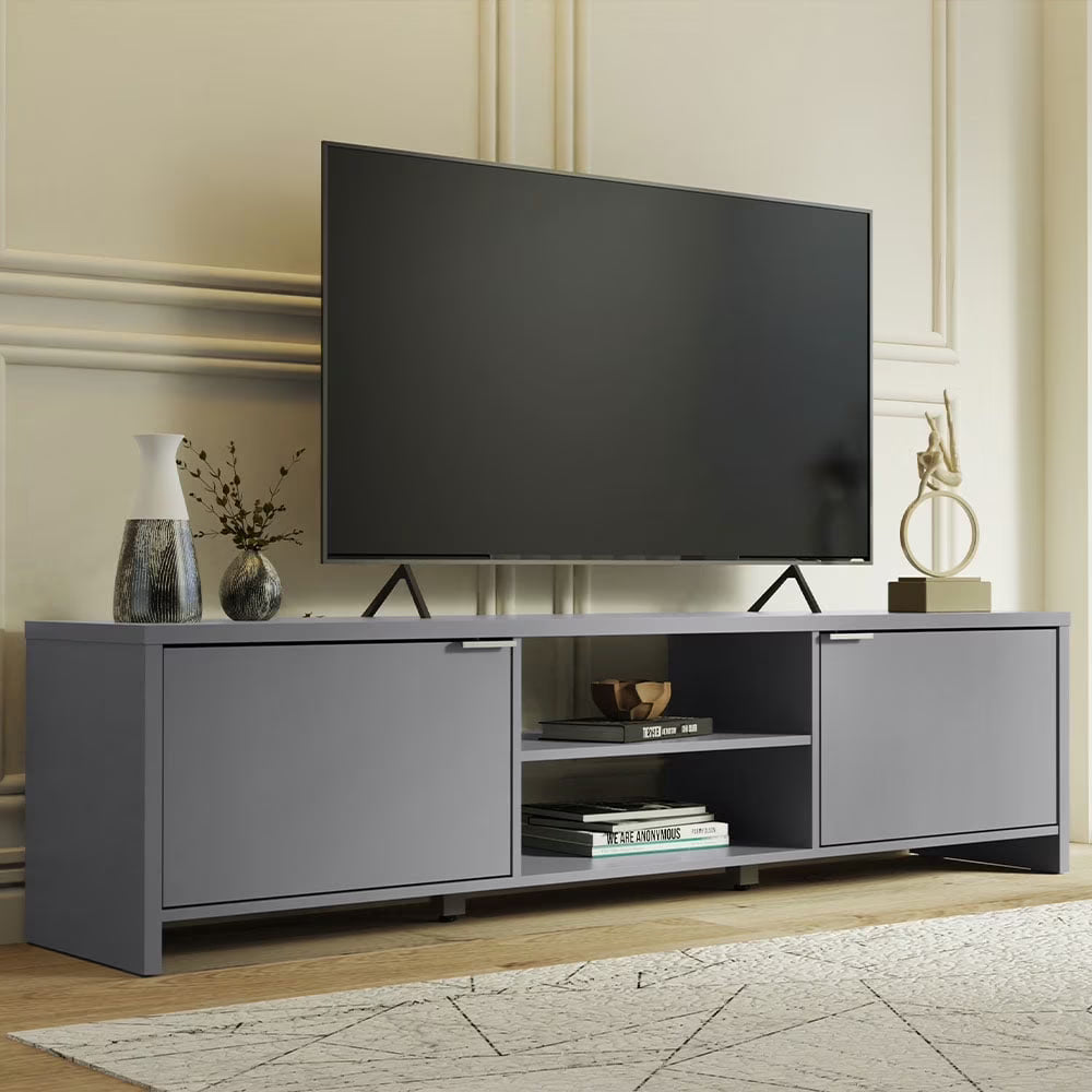 Madesa TV Stand Large Media Console with Cable Management for 65, 75 Inch Media Storage Gaming Living Room Entertainment Center Modern Wooden Television Cabinet - Black