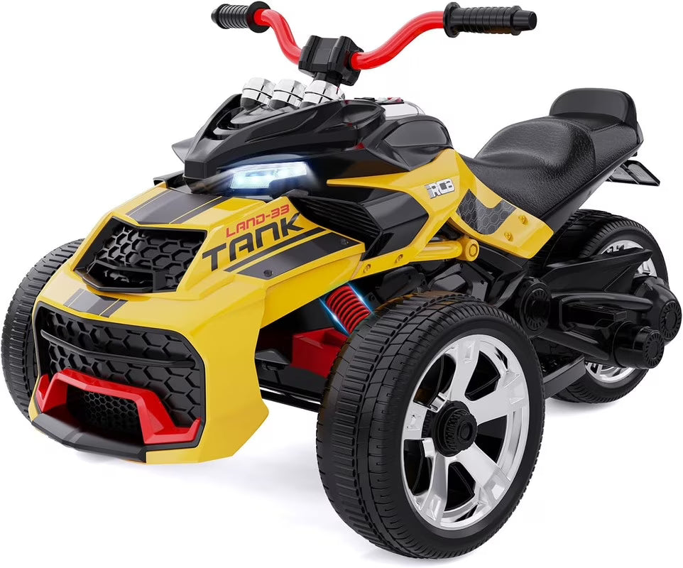 RCB 12V Electric Ride-On,Dual Motors,Music,Up to 5 mph,3 Wheel ATV Style for Kids Ages 3+,Black
