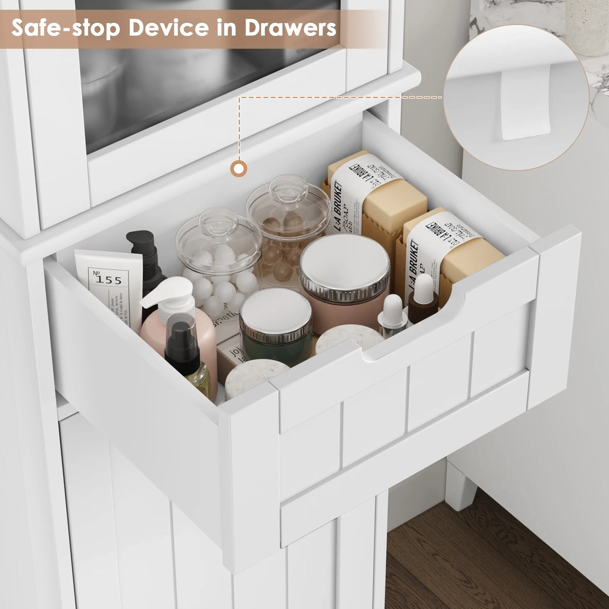 Homfa Bathroom Storage Tower, Narrow Linen Cabinet with Door and Drawers, Tall Bathroom Storage Cabinet for Small Spaces, White