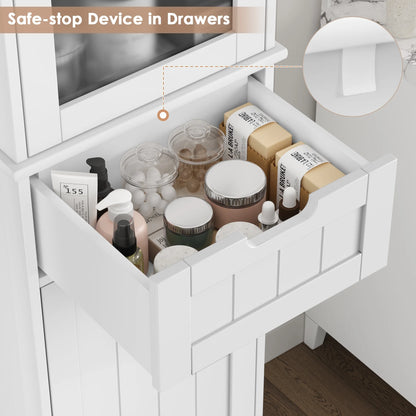 Homfa Bathroom Storage Tower, Narrow Linen Cabinet with Door and Drawers, Tall Bathroom Storage Cabinet for Small Spaces, White