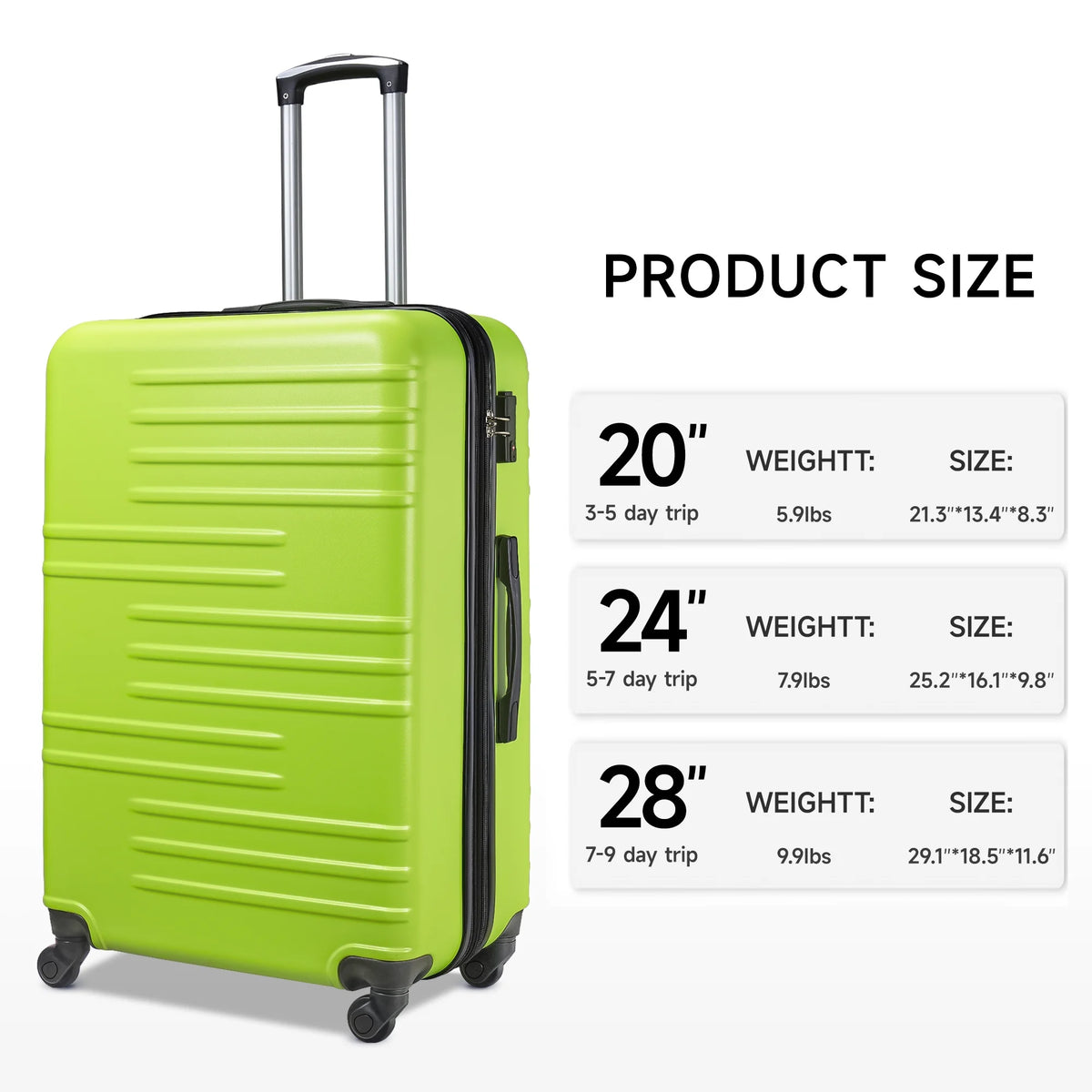 3 Piece Luggage Sets Hard Shell Suitcase Set with Spinner Wheels for Travel Trips Business 20" 24" 28", Rose Gold