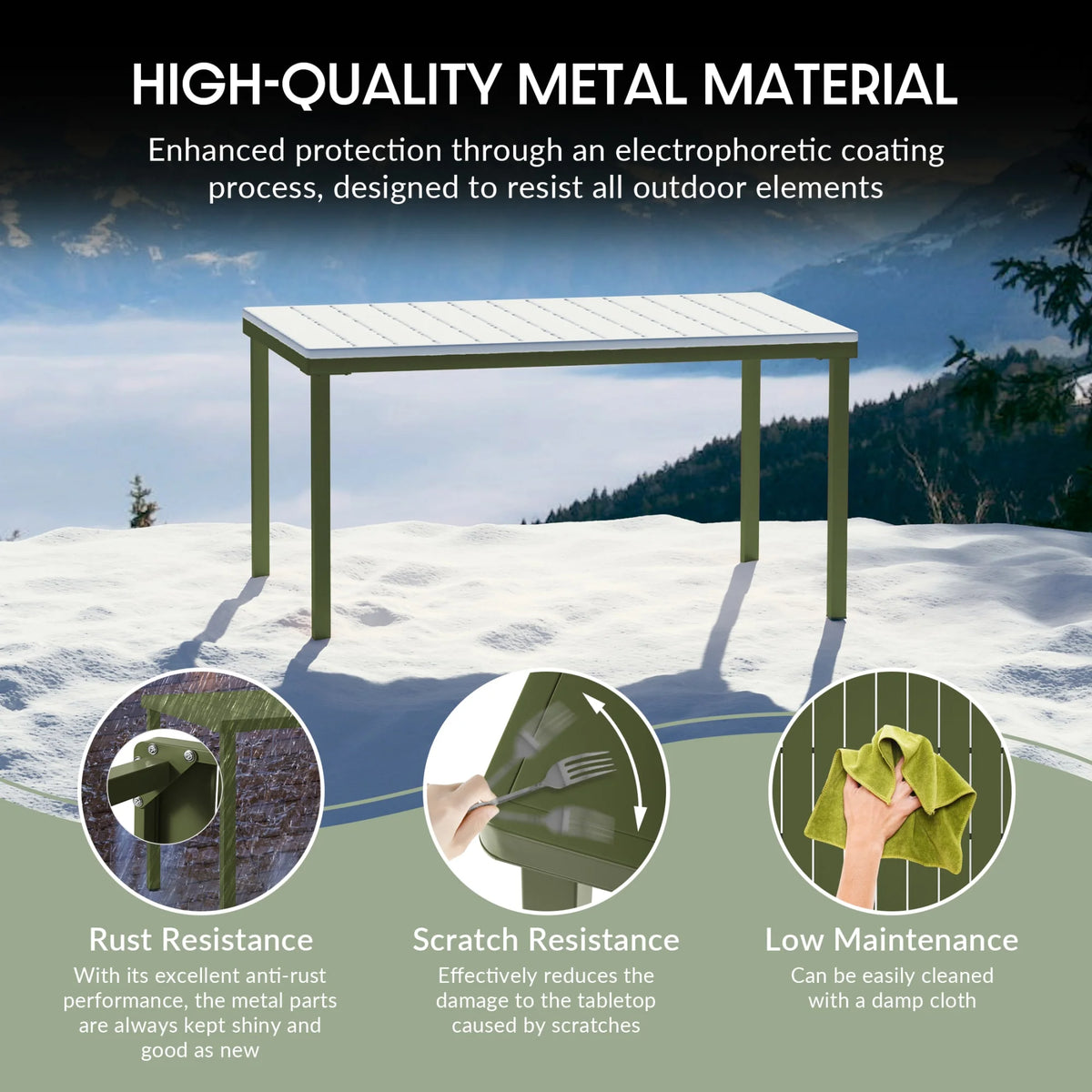 WestinTrends Playa 59" Iron Metal Outdoor Rectangular Patio Dining Table For 6, Olive Green