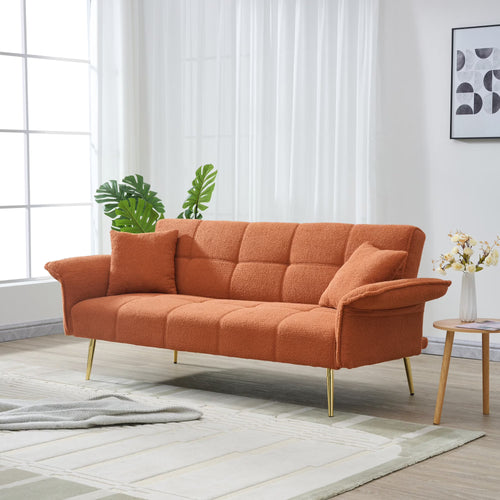Futon Sofa Bed,Convertible Double Sofa Bed with Folding Armrests for Living Rooms and Small Spaces,Beige