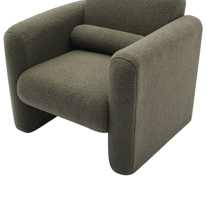Euroco Modern Accent Chair Lambskin Sherpa Fabric Upholstered Comfy Reading Arm Chair Soft Padded Armchair with Back and Pillow,Burnt Orange