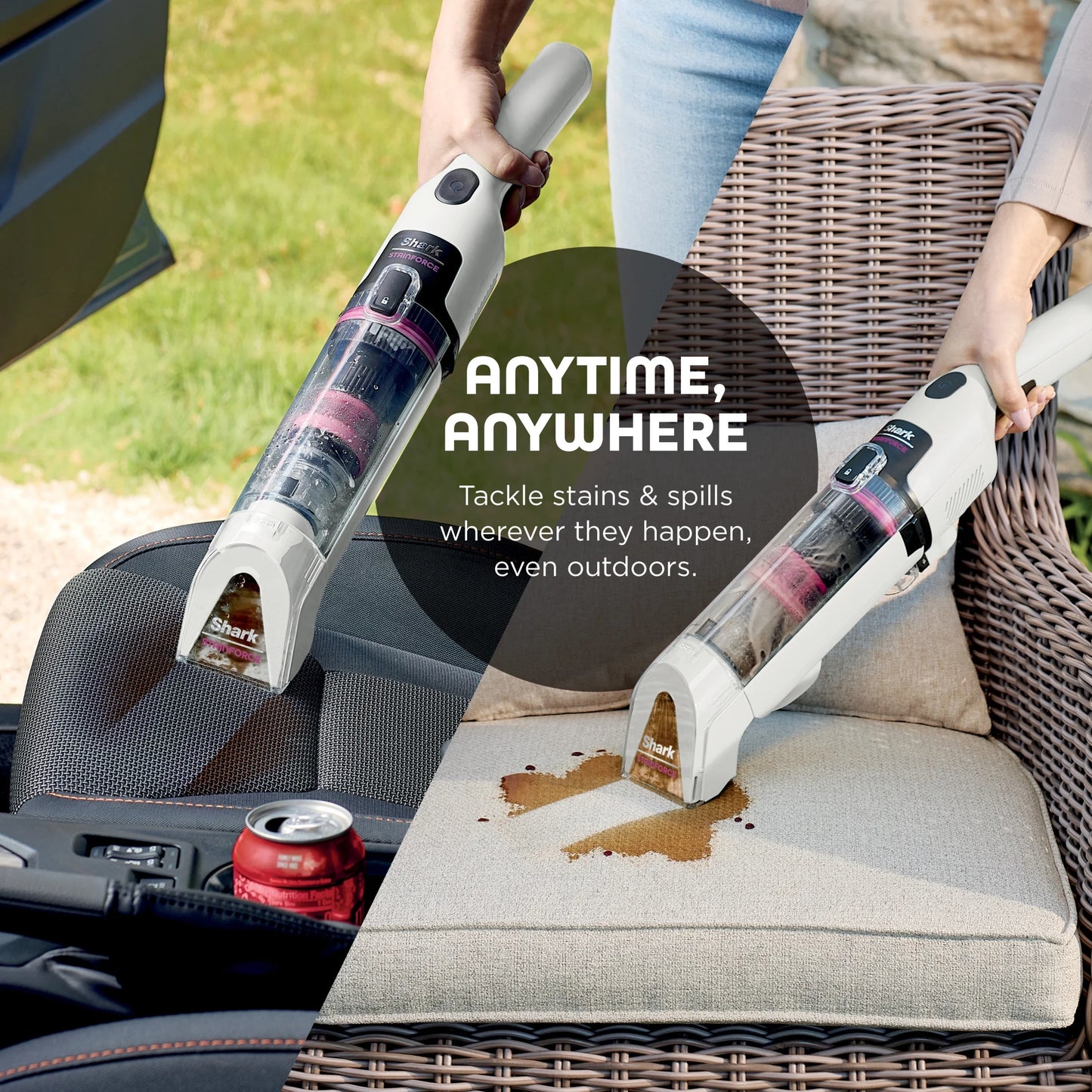 Shark StainForce Cordless Portable Spot, Stain, & Odor Remover System for Carpets, Area Rugs, Upholstery, Stairs, Cars, with Storage Caddy, and Full-Size Cleaning Solution, White, HX100
