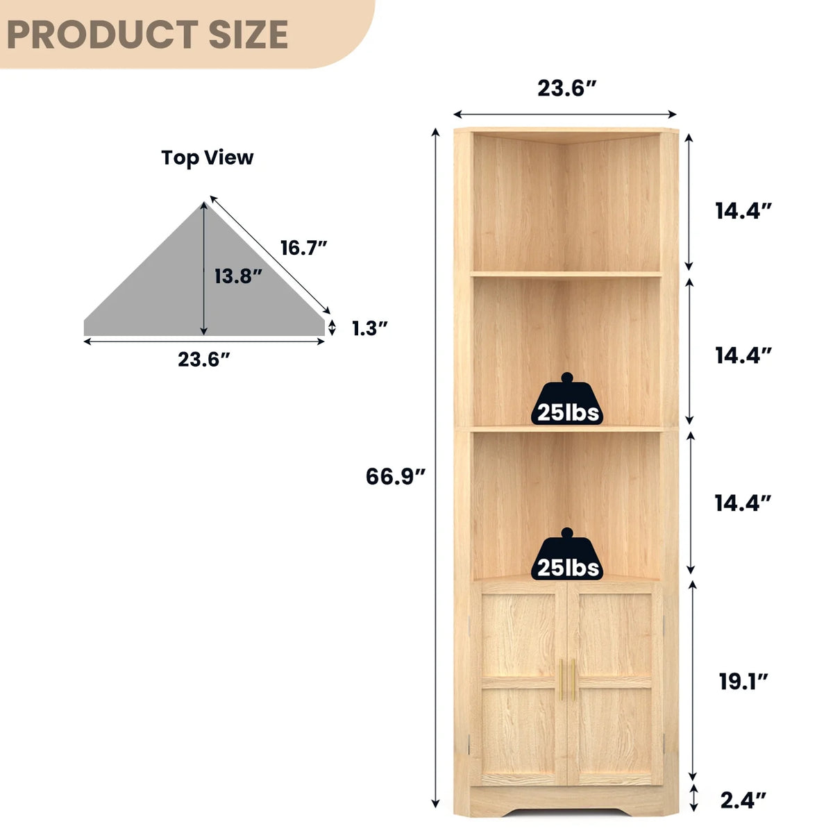 67'' Tall Corner Storage Cabinet with 2 Barn Doors for Living Room, Kitchen, Bathroom, Laundry Room, White