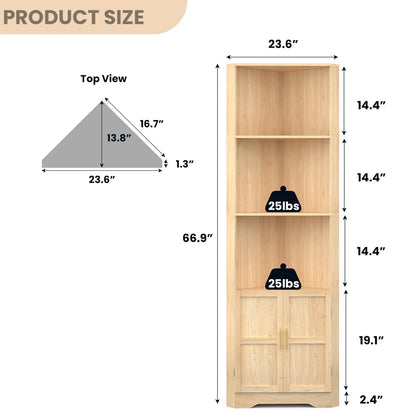 67'' Tall Corner Storage Cabinet with 2 Barn Doors for Living Room, Kitchen, Bathroom, Laundry Room, White