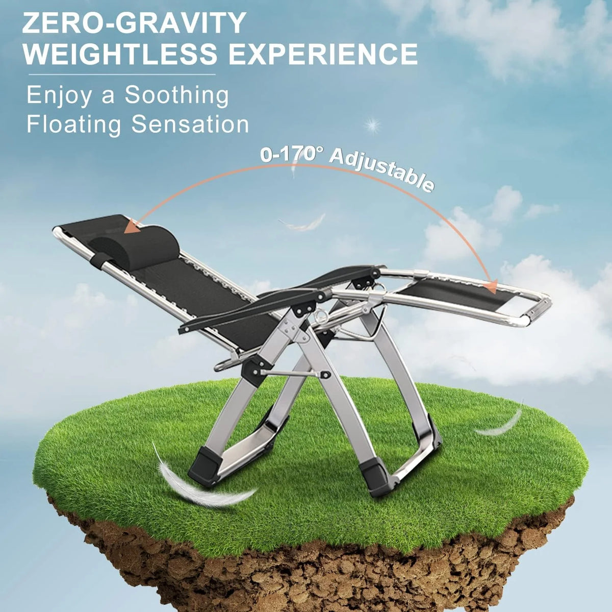 NAIZEA 2 Pack Zero Gravity Chair, Foldable Portable Lawn Recliner with Cushion, Headrest, Cup Holder, Black