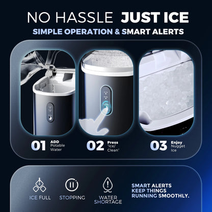 Simzlife Nugget Ice Maker Countertop, 34.9lbs per Day Chewable Pebble Nugget Ice Machine with Touch Screen for Home, Kitchen, Office, Stainless Steel, Black