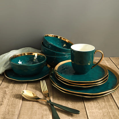 Stone Lain Florian 32-Piece Dinnerware Set Porcelain, Green