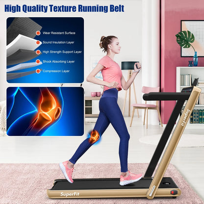 Gymax 2 in 1 Folding Treadmill 2.25HP Running Machine w/ Dual Display APP Control Black
