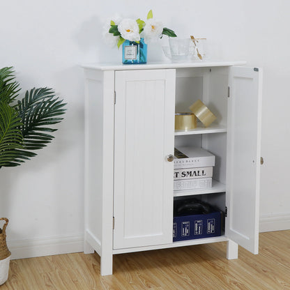 HomGarden 2-Door Bathroom Floor Storage Cabinet Side Cupboard W/ Adjustable Shelves, 11.8'' W, White